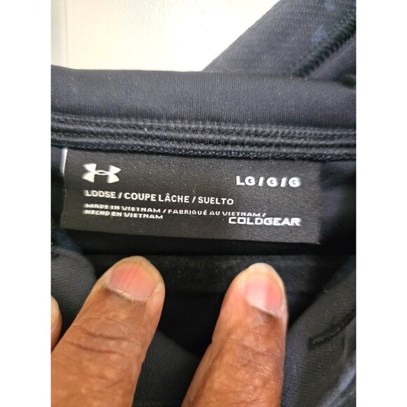 Under Armour Men's Black Camo Pullover Hoodie Ribbed Sleeves & Kangaroo Pocket S - Picture 8 of 11